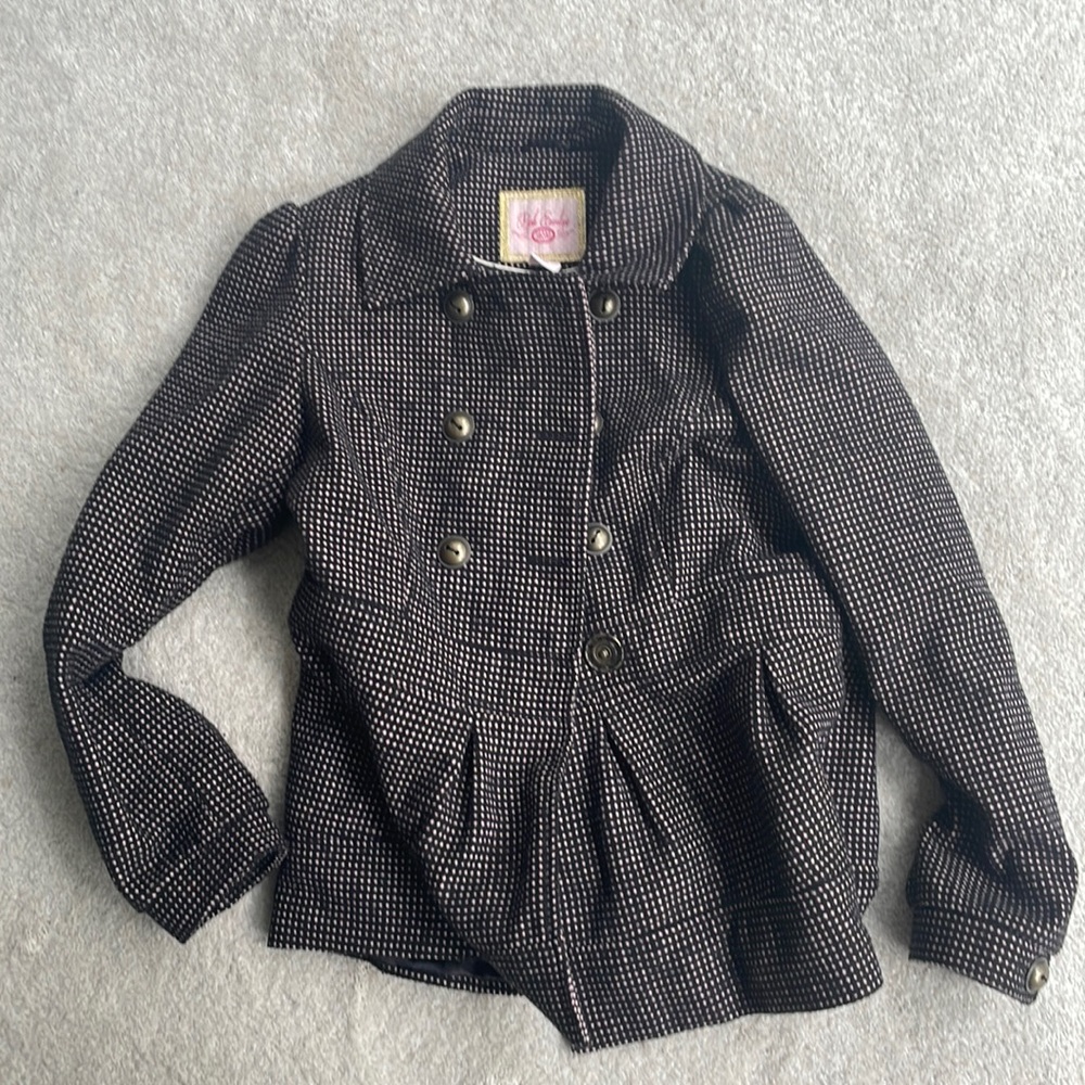 Pink envelope large pea coat. Black and pink.